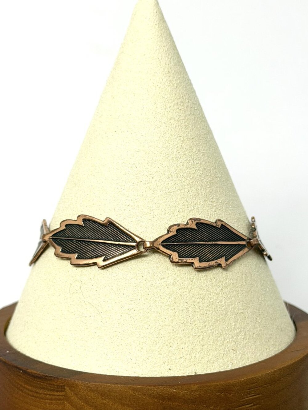 Vintage Solid Copper Leaf Link Bracelet 7.5” Mid Century Modern Fall 12.3 gr